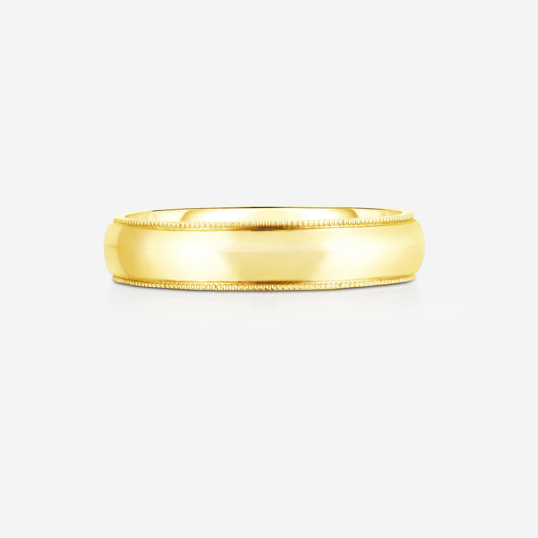 Bridal Mens Rings 14k Yellow Gold / 6.5 5 mm Milgrain Comfort Fit Wedding Band