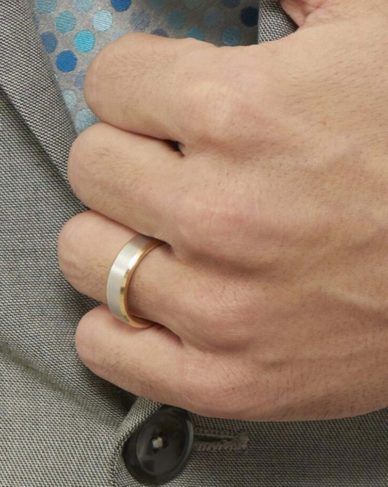 Bridal Mens Rings 5 mm Contrast + Beveled Wedding Band