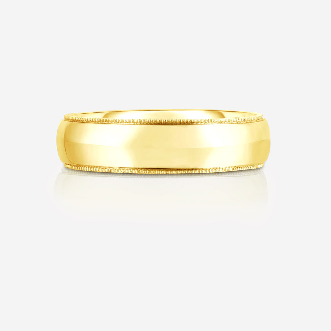 Bridal Mens Rings 6 mm Milgrain Comfort Fit Wedding Band