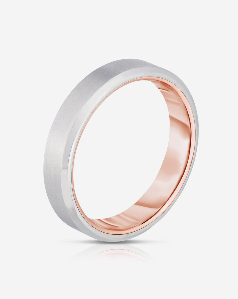Bridal Mens Rings Hidden Two-Toned + Beveled Wedding Band
