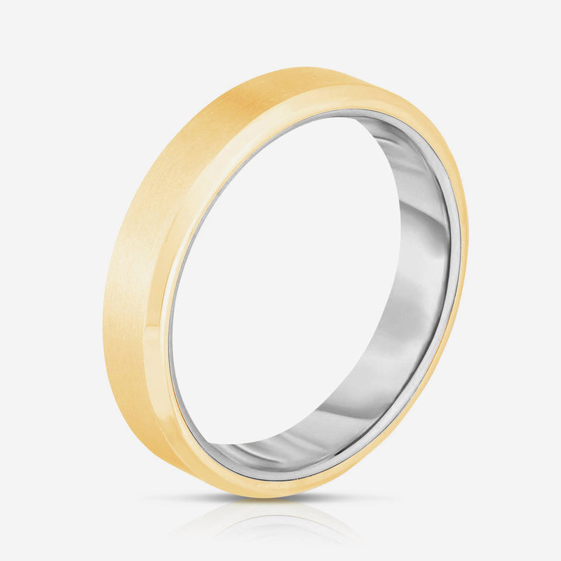 Bridal Mens Rings Hidden Two-Toned + Beveled Wedding Band