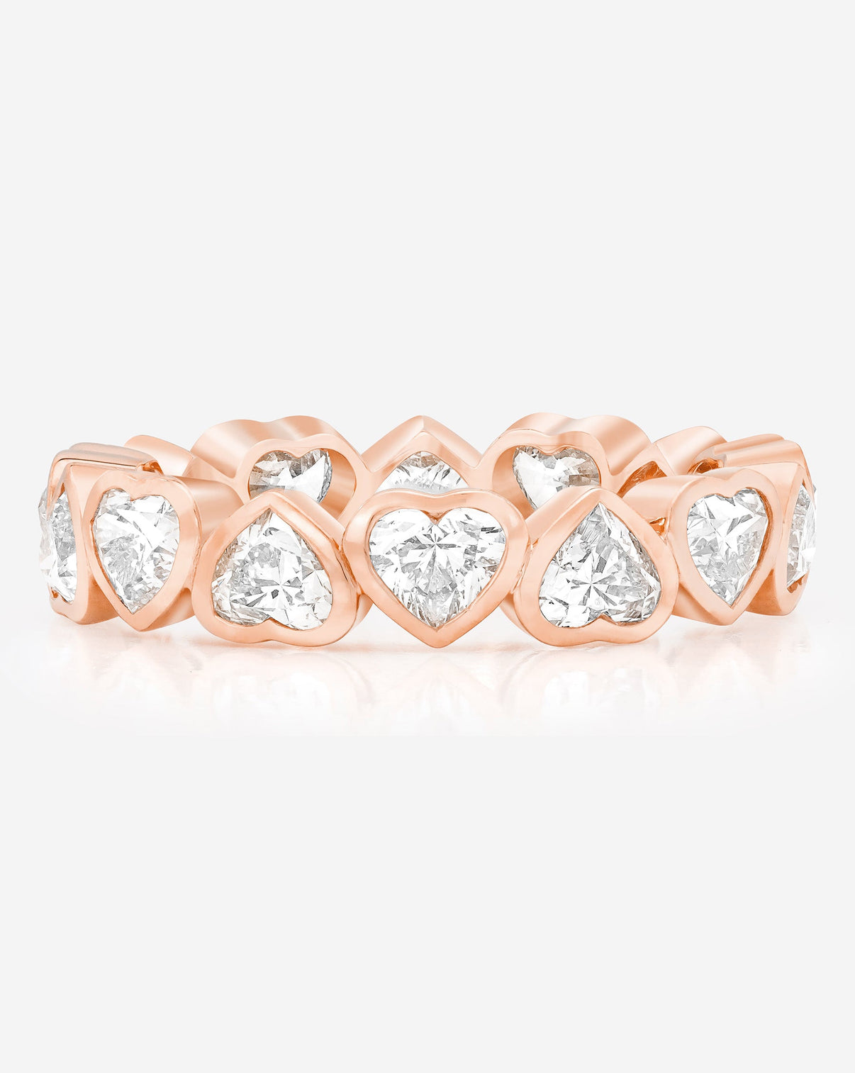 Bridal Wedding Bands 14k Rose Gold / 3 Heart Bezel Eternity Band