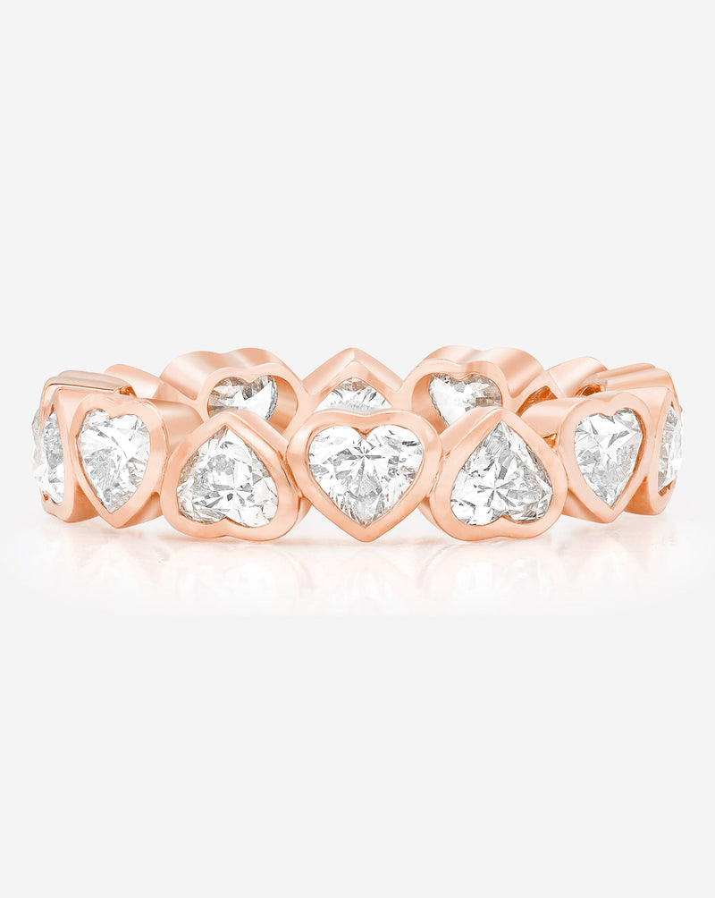 Bridal Wedding Bands 14k Rose Gold / 3 Heart Bezel Eternity Band