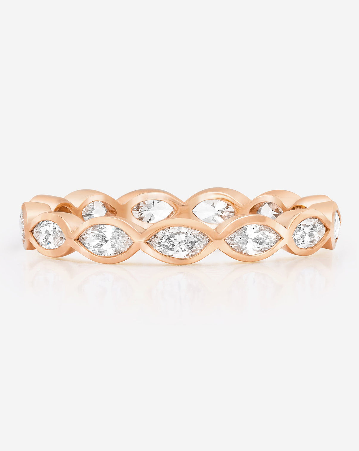 Bridal Wedding Bands 14k Rose Gold / 3 Mini Marquise Bezel Eternity Band