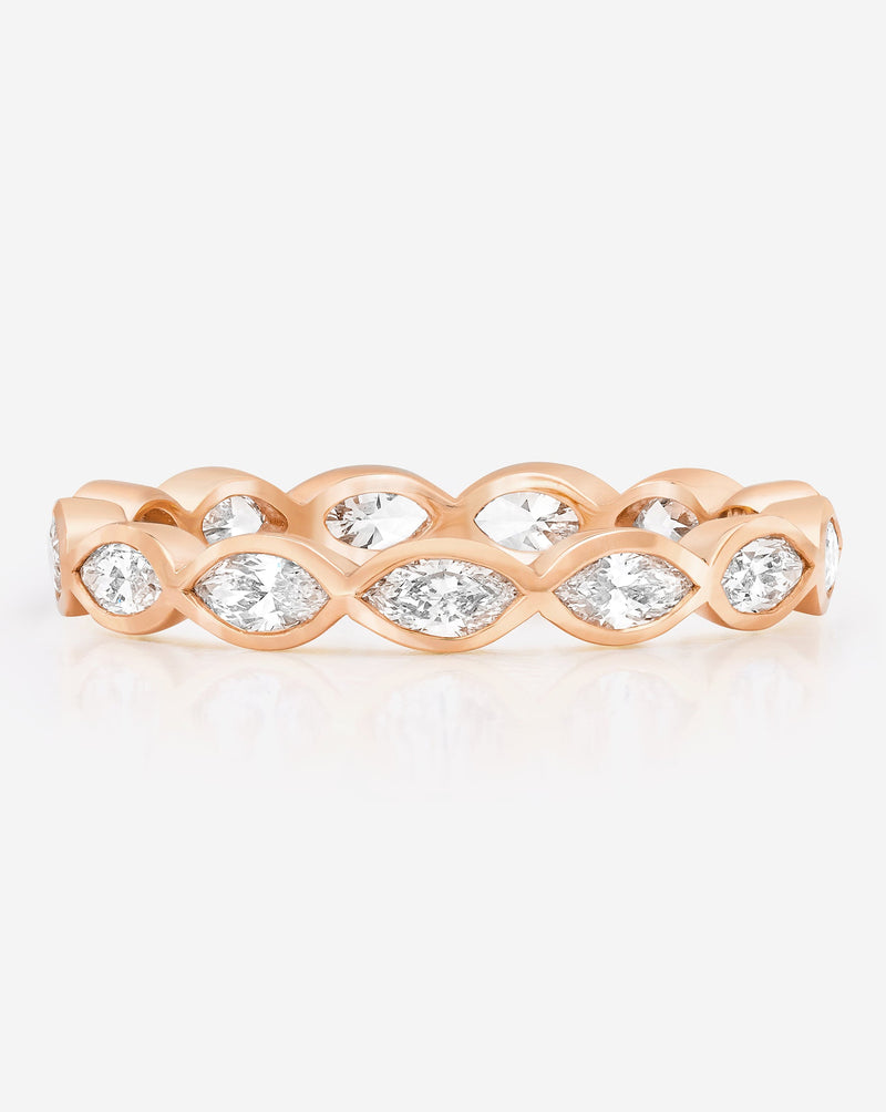 Bridal Wedding Bands 14k Rose Gold / 3 Mini Marquise Bezel Eternity Band