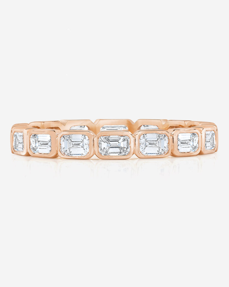 Bridal Wedding Bands 14k Rose Gold Sideways Mini Emerald Bezel Eternity Band