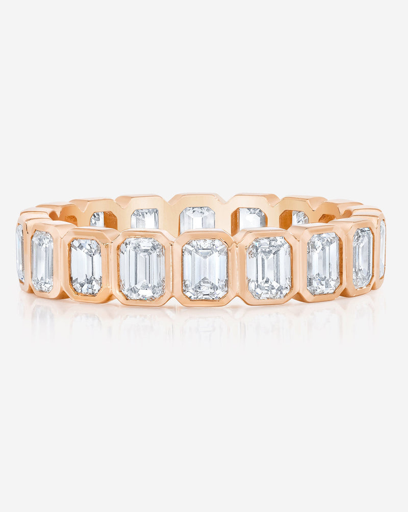Bridal Wedding Bands 14k Rose Gold / 3 Petite Emerald Bezel Eternity Band