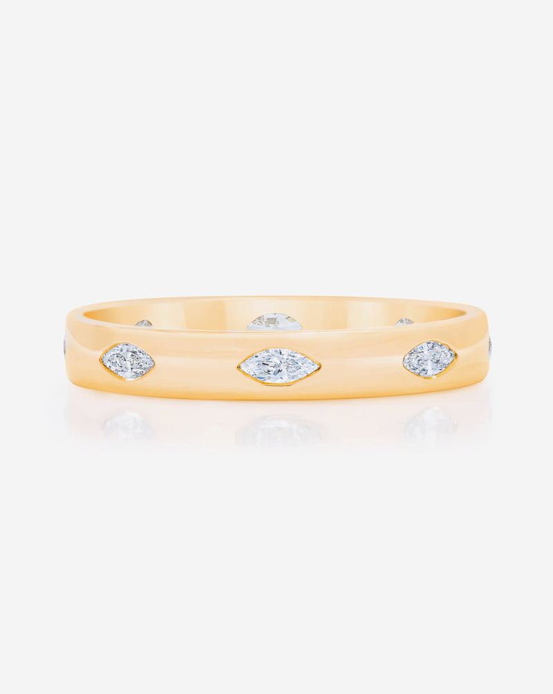 Bridal Wedding Bands 14k Yellow Gold / 3 Marquise Inlay Eternity Band