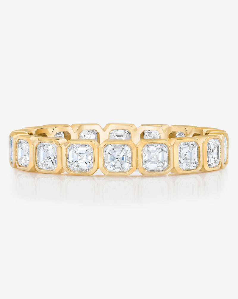 Bridal Wedding Bands 14k Yellow Gold / 3 Mini Asscher Bezel Eternity Band