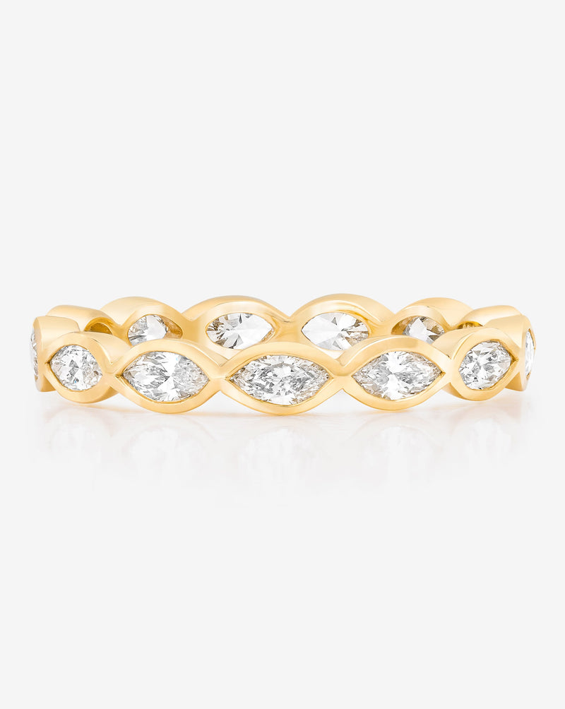 Bridal Wedding Bands 14k Yellow Gold / 3 Mini Marquise Bezel Eternity Band