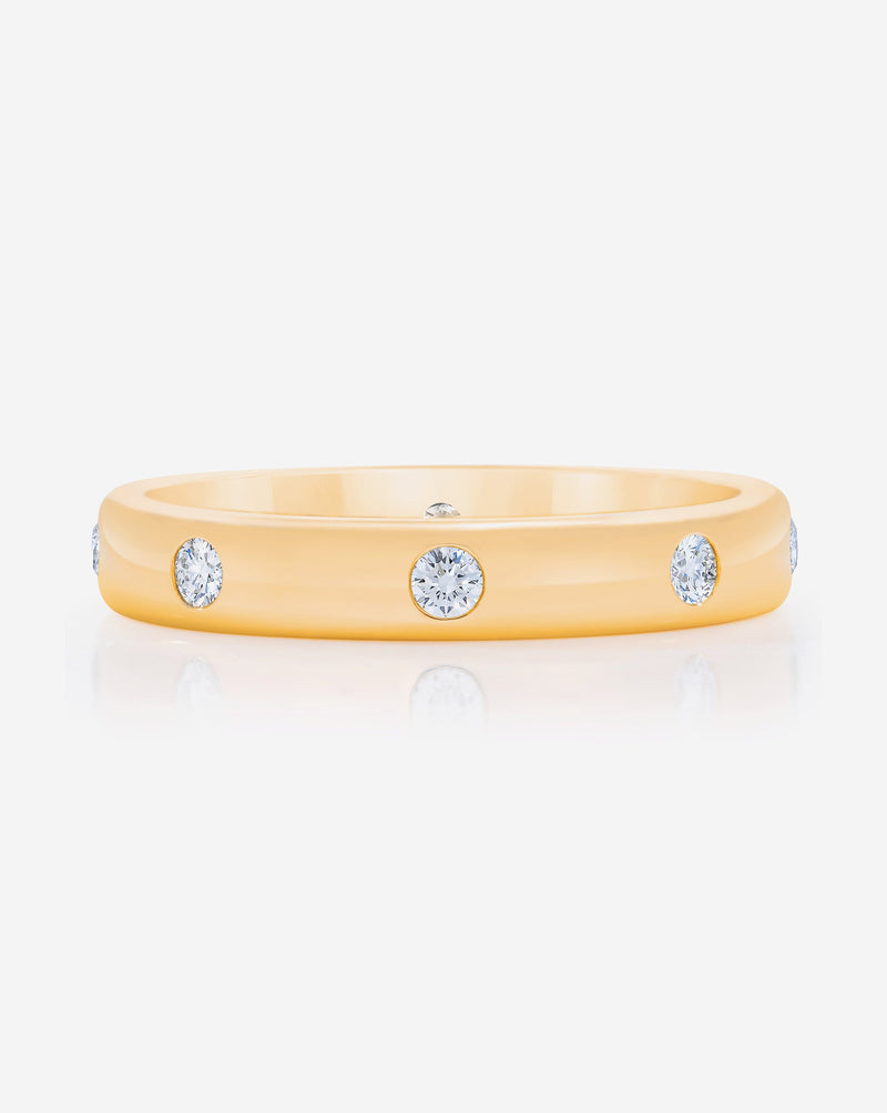 Bridal Wedding Bands 14k Yellow Gold / 3 Round Inlay Eternity Band