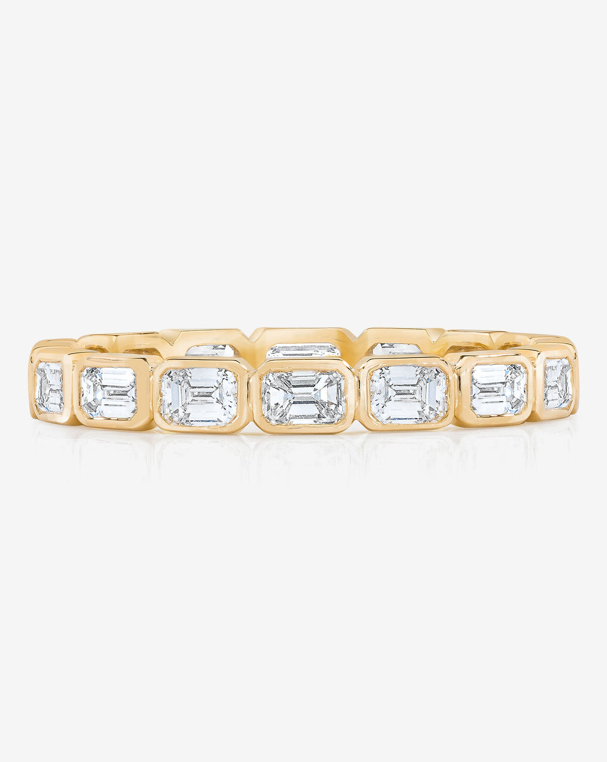 Bridal Wedding Bands 14k Yellow Gold Sideways Mini Emerald Bezel Eternity Band
