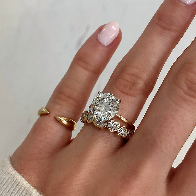 Bridal Wedding Bands Heart Bezel Eternity Band - paired with round engagement ring on model