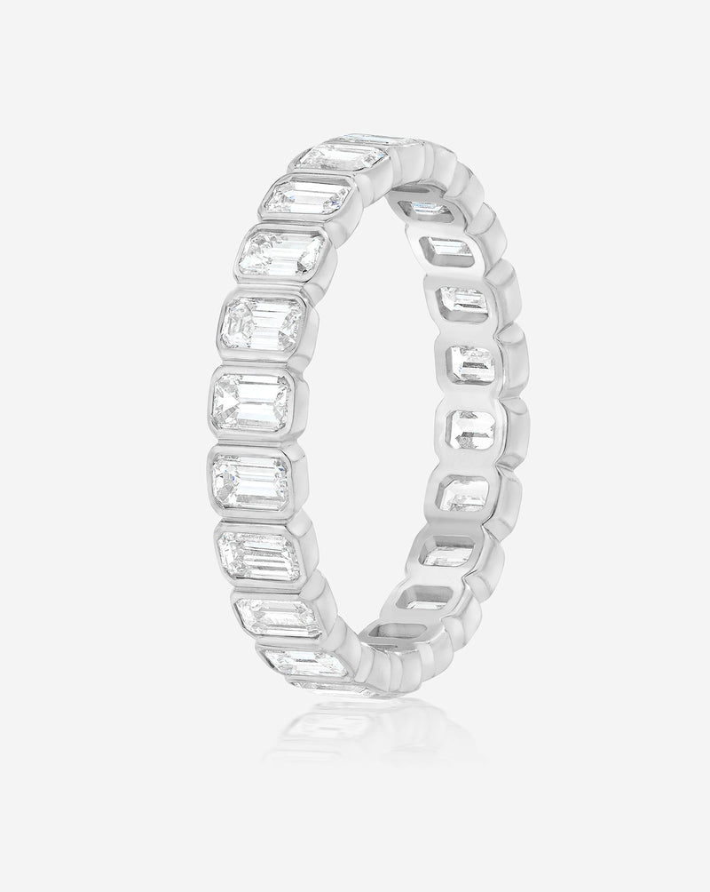 Bridal Wedding Bands Mini Emerald Bezel Eternity Band platinum side view