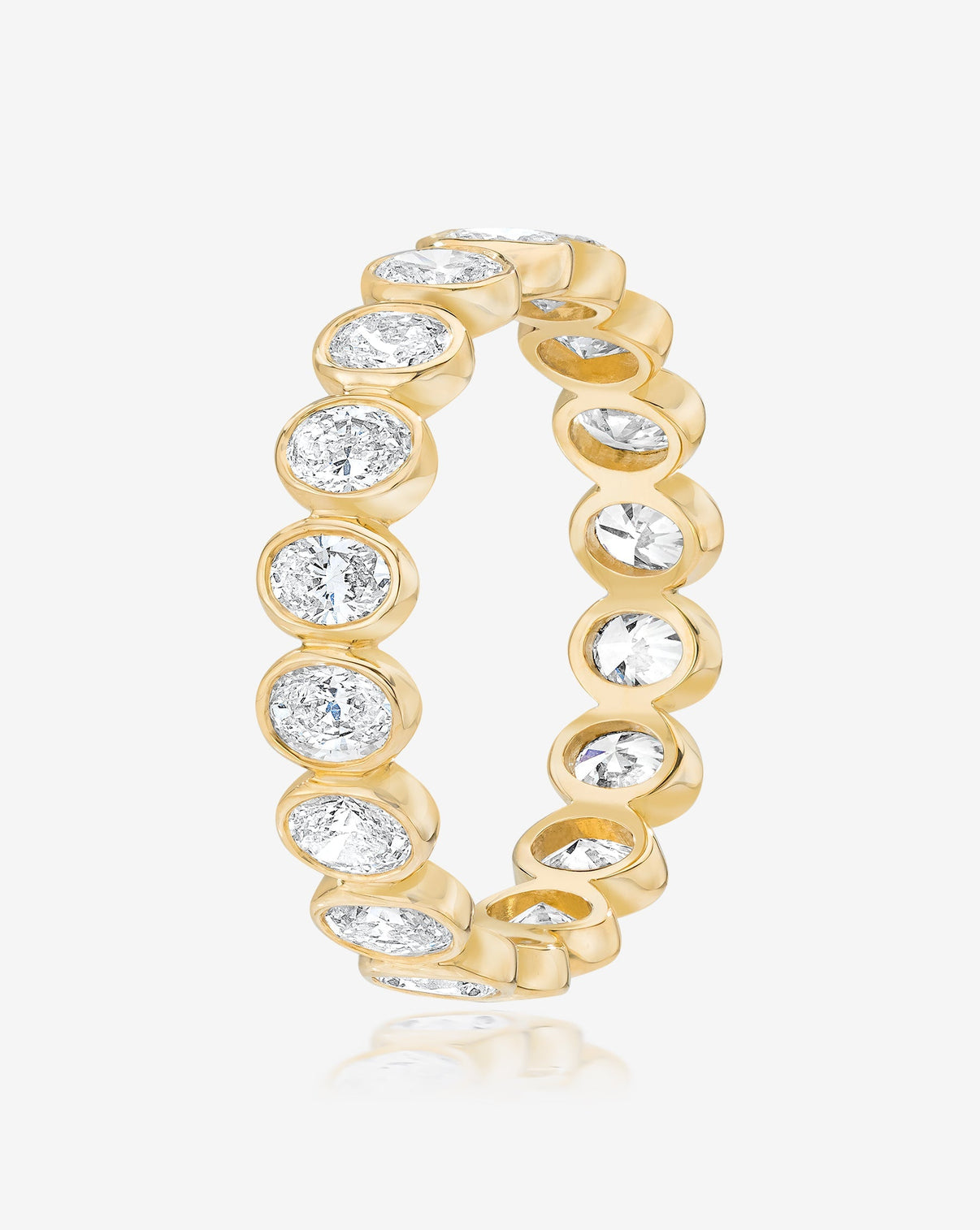 Bridal Wedding Bands Petite Oval Bezel Eternity Band side view 14k Yellow Gold