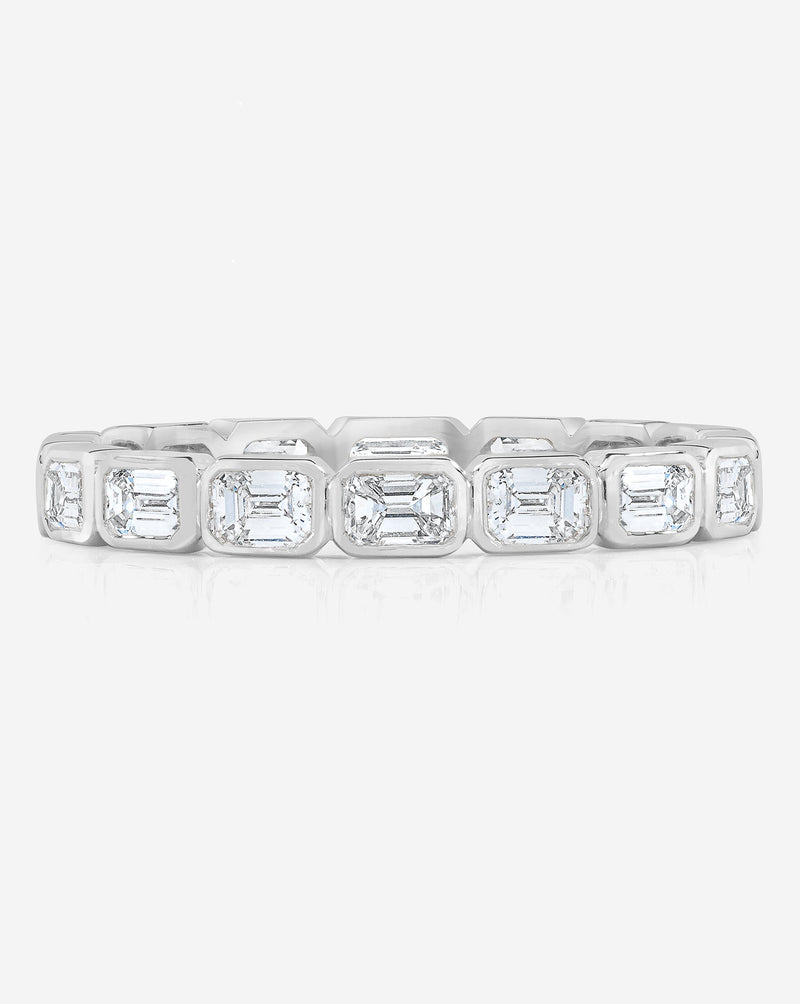 Bridal Wedding Bands Platinum / 3 Sideways Mini Emerald Bezel Eternity Band