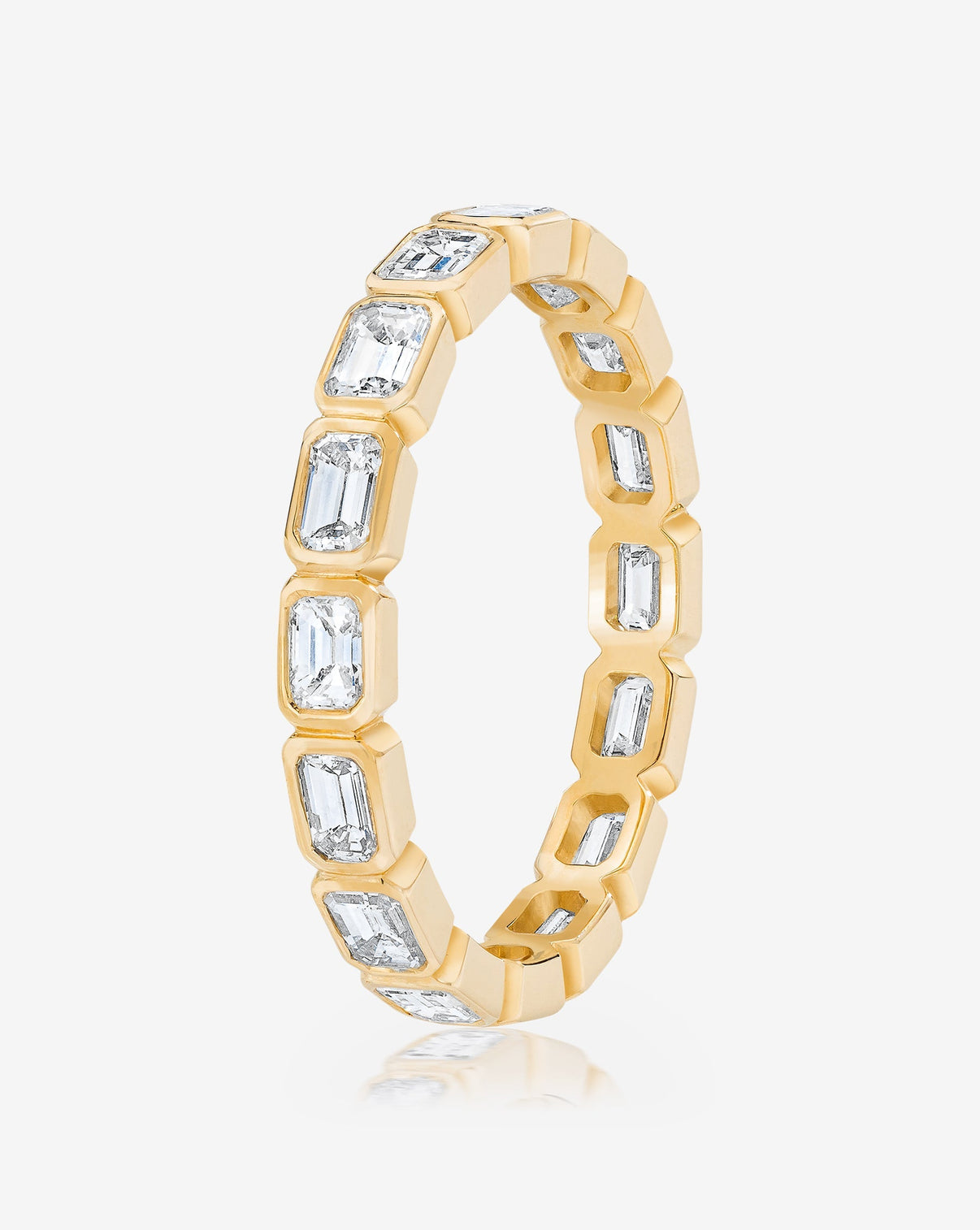 Bridal Wedding Bands Sideways Mini Emerald Bezel Eternity Band 14k Yellow Gold- side view