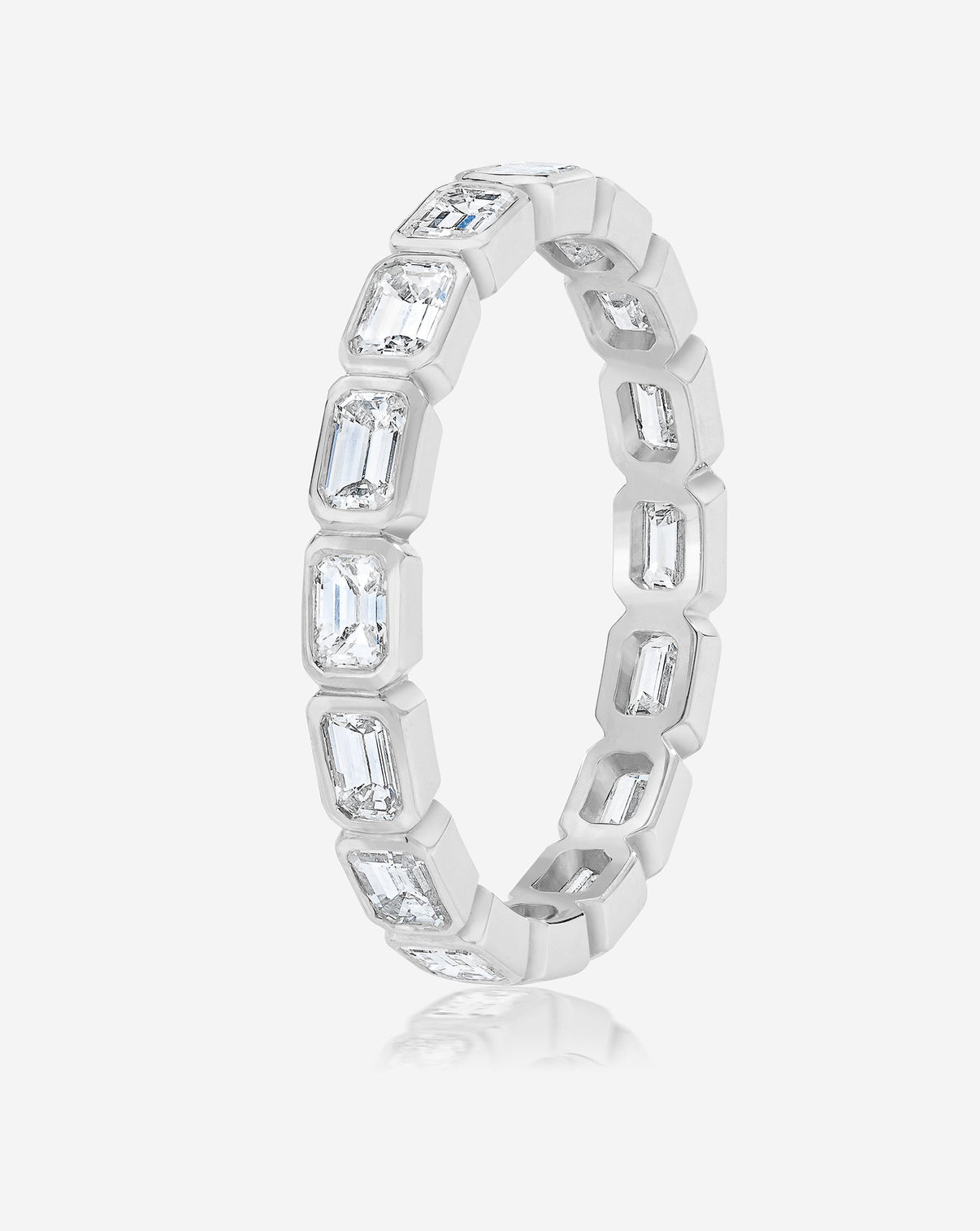 Bridal Wedding Bands Sideways Mini Emerald Bezel Eternity Band Platinum - side view