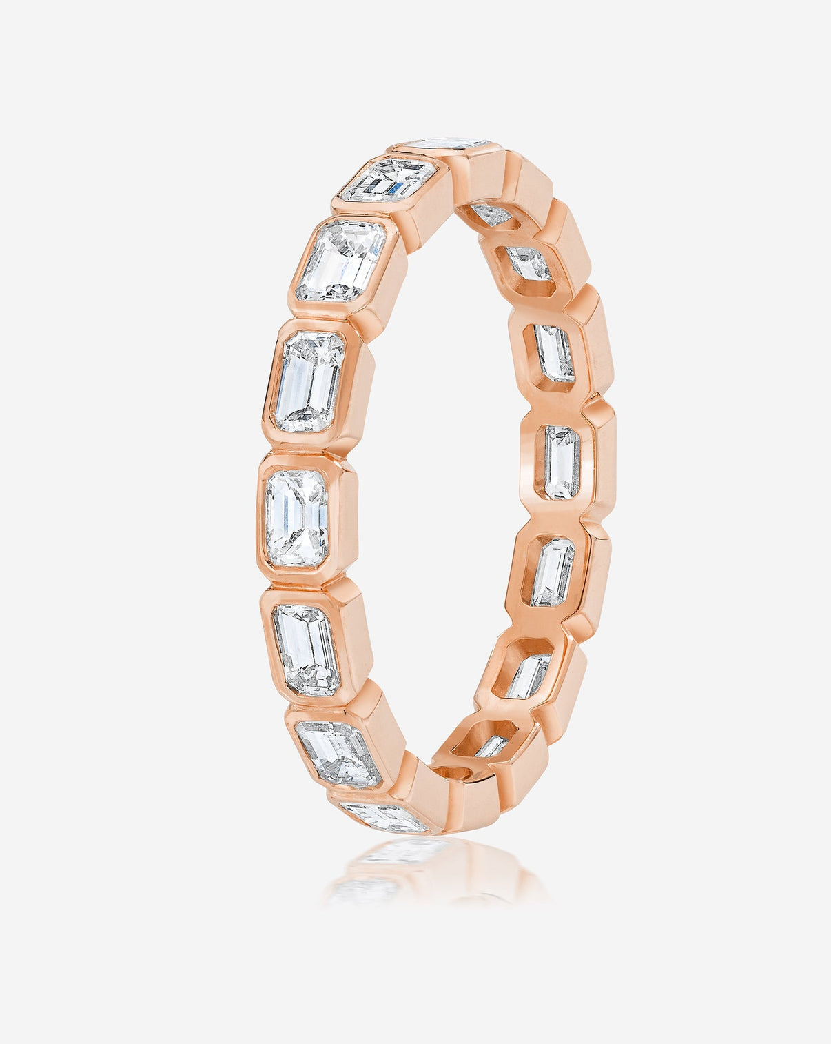 Bridal Wedding Bands Sideways Mini Emerald Bezel Eternity Band 14k Rose Gold - side view