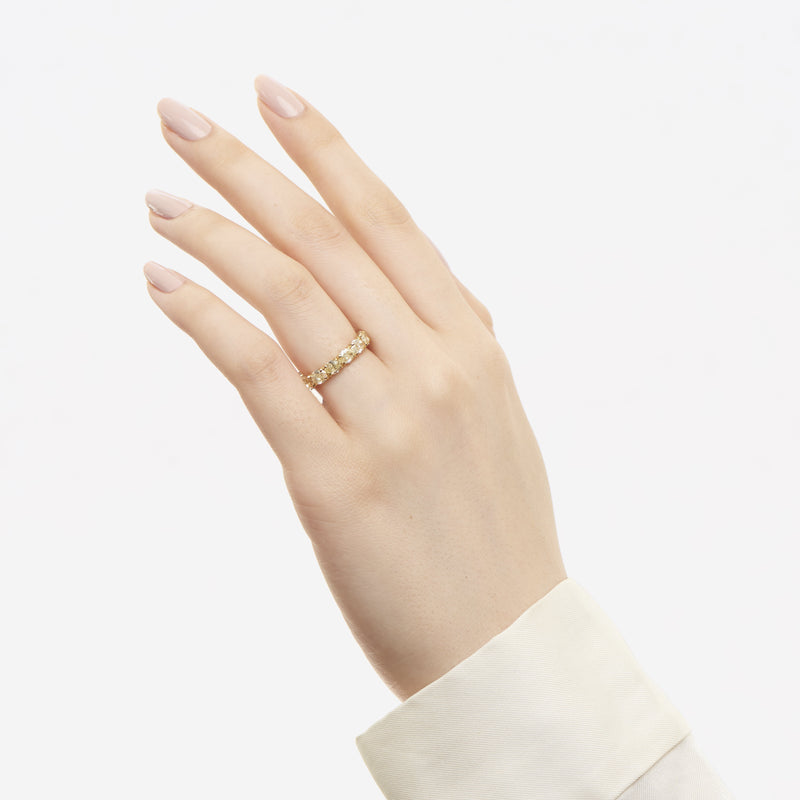 Bridal Wedding Bands Sideways Oval Yellow Band on model on ring finger