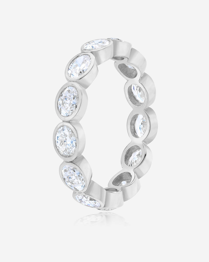 Bridal Wedding Bands Sideways Petite Oval Bezel Eternity Band platinum side view