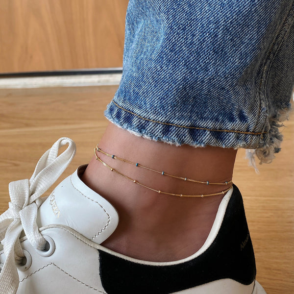 Ring Concierge Anklets Double Strand Saturn Anklet - worn on ankle and styled with denim and sneakers