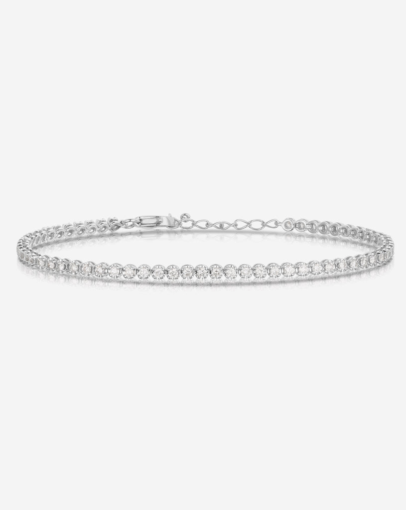 18ct White Gold Diamond Tennis Bracelet with Baguette Cut & Round Bril