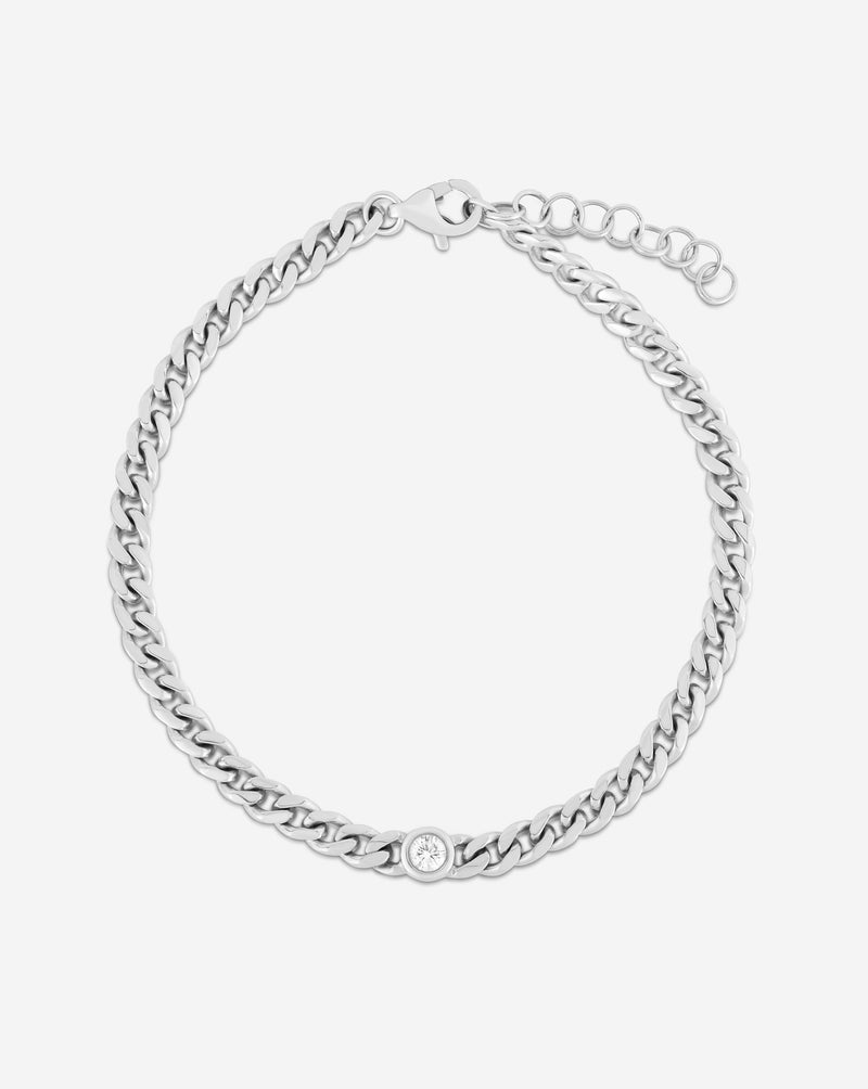 Ring Concierge Bracelets 14k White Gold Petite Bezel-Set Diamond Curb Chain Bracelet