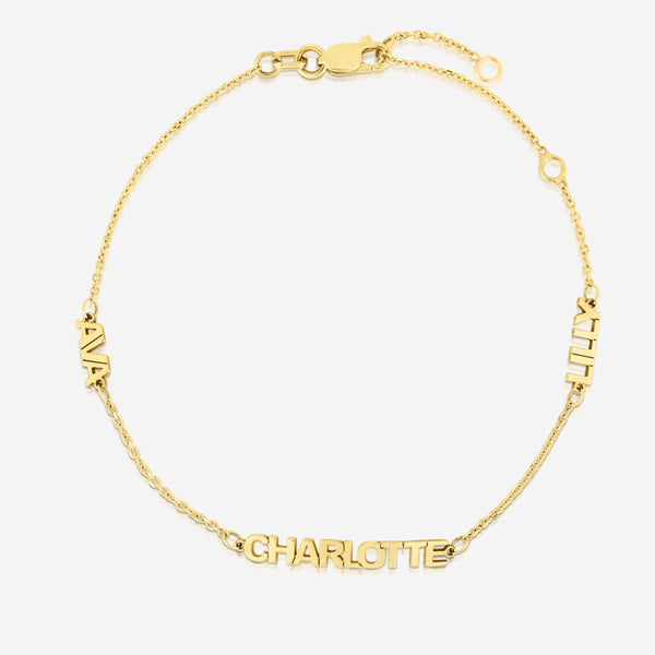 Personalized 14k Gold Letter Name Bracelet Dainty Single Row 