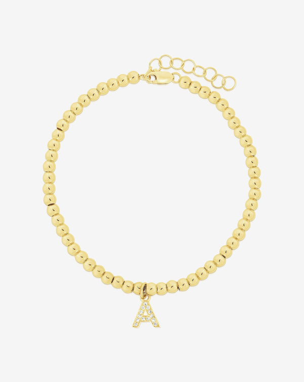 Ring Concierge Bracelets 14k Yellow Gold / A Gold Bead + Pavé Initial Bracelet with Initial "A"