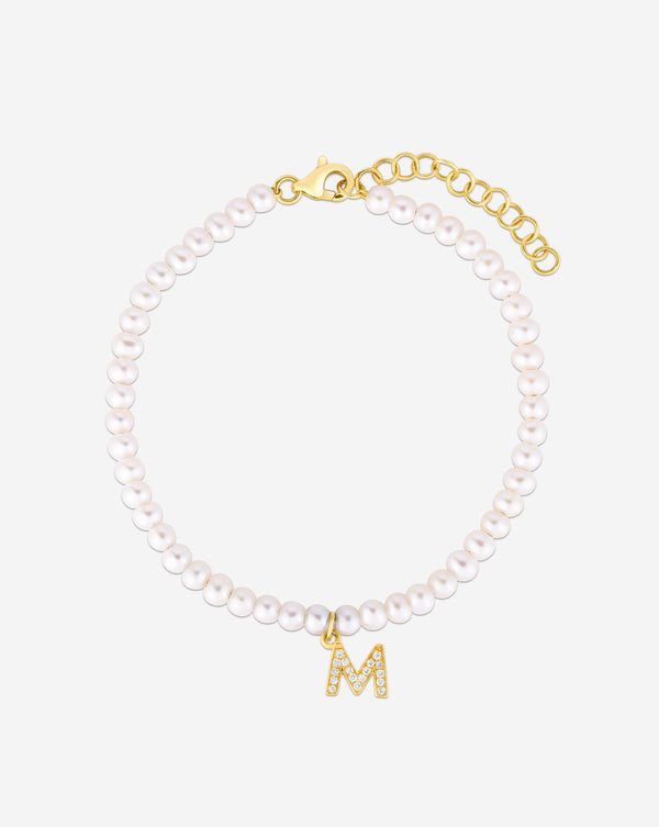 Ring Concierge Bracelets 14k Yellow Gold / A Pearl + Pavé Initial Bracelet with 'M' Initial
