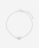 Delicate Pave Diamond Initial Letter Bracelet - 14K Solid White or