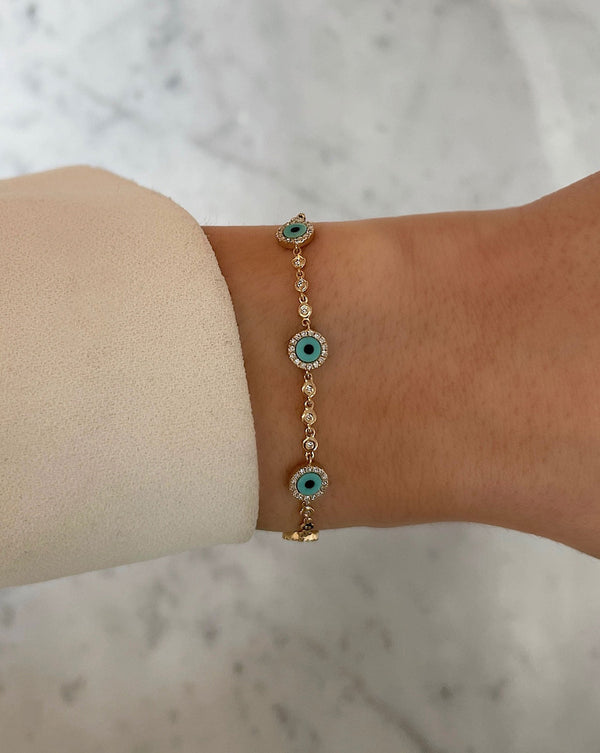 Ring Concierge Bracelets Diamond + Turquoise Evil Eye Bracelet