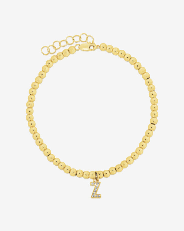 Ring Concierge Bracelets Gold Bead + Pavé Initial Bracelet styled with Initial "Z"