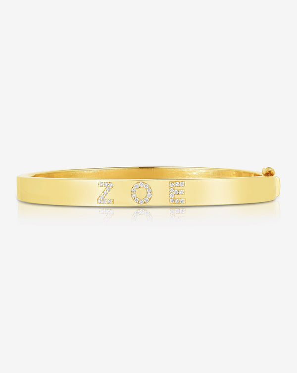 Ring Concierge Pavé Diamond Personalized Bangle 14K YG - with pave engraved name 'ZOE'