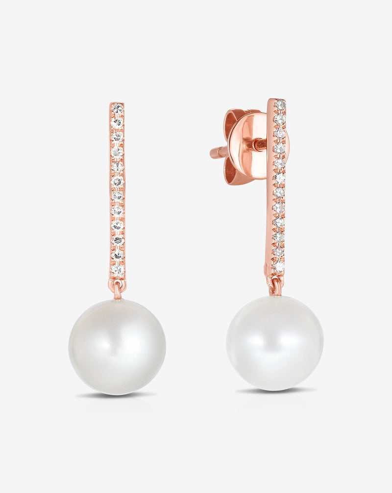 Ring Concierge Earrings 14k Rose Gold Diamond + Pearl Drop Earrings