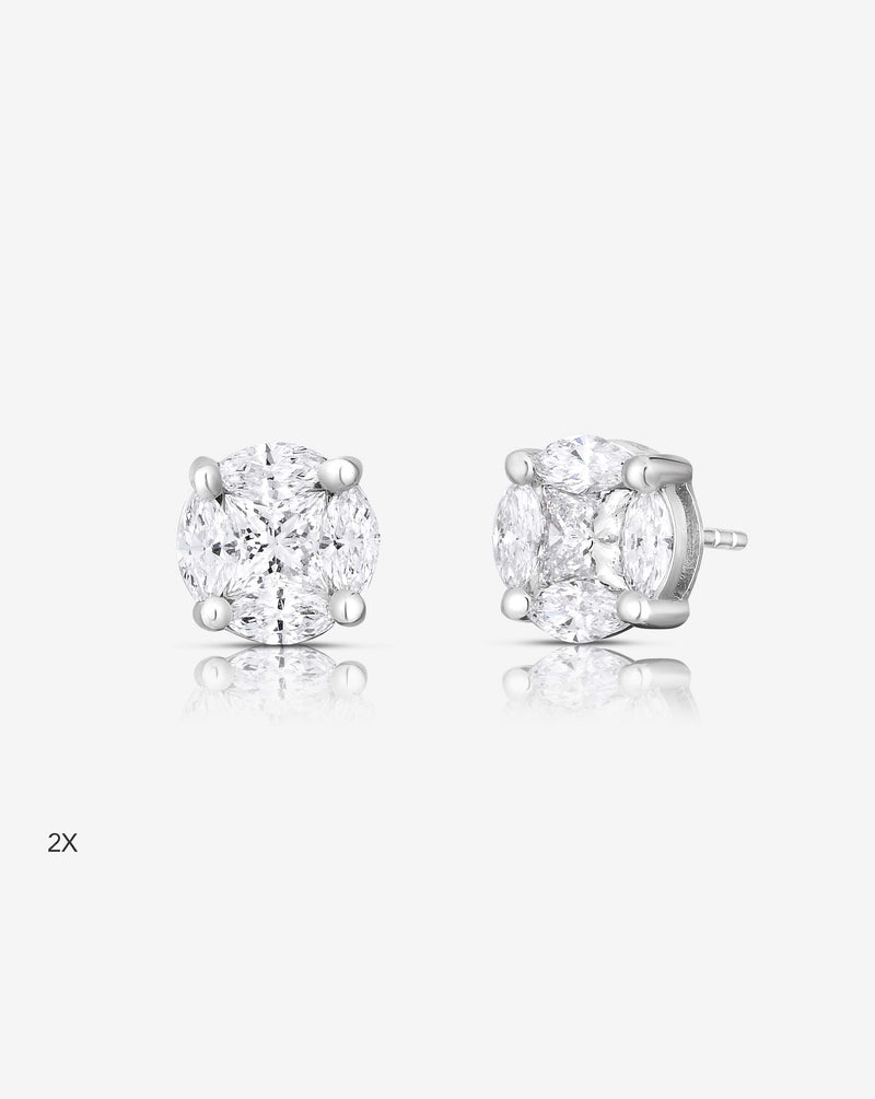 Ring Concierge Earrings 14k White Gold / 2X Round Illusion Diamond Studs size 2x