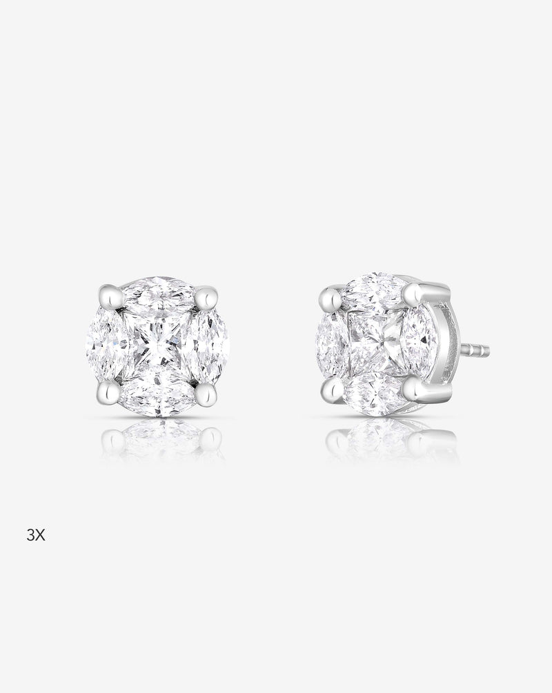 Ring Concierge Earrings 14k White Gold / 3X Round Illusion Diamond Studs size 3x