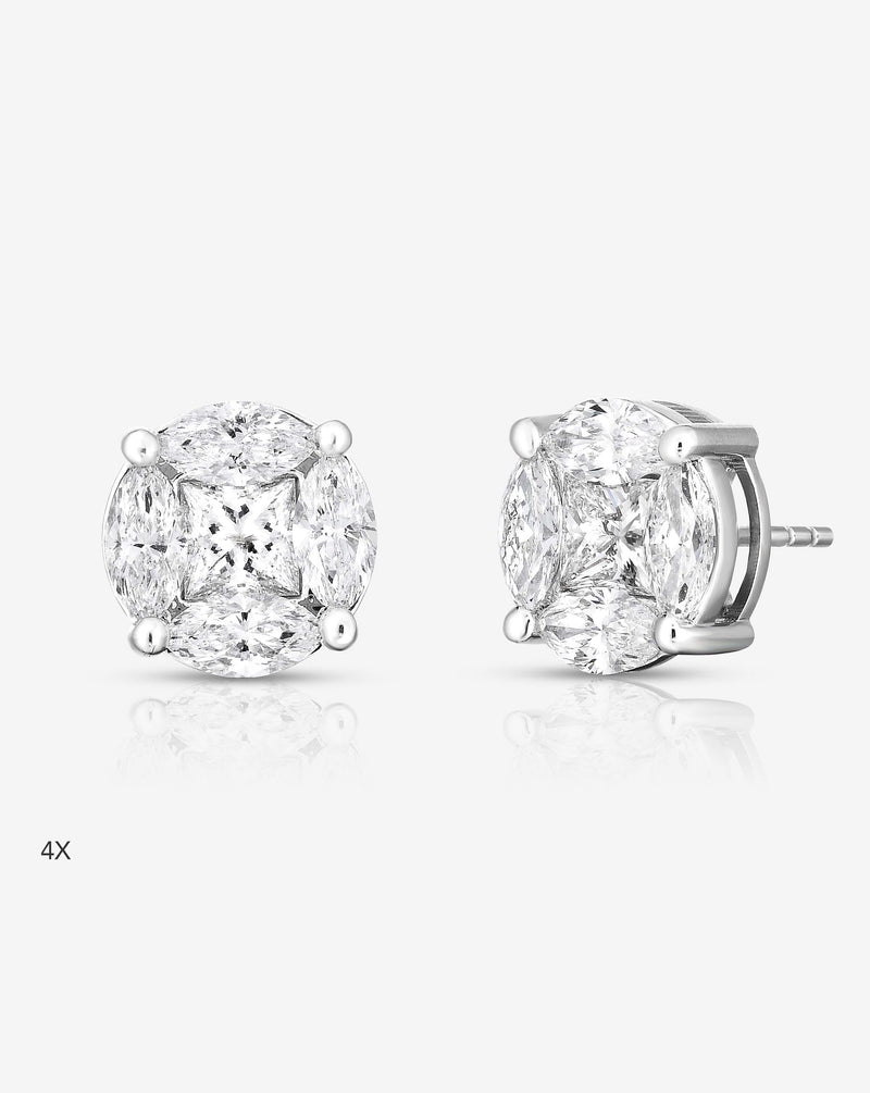 Ring Concierge Earrings 14k White Gold / 4X Round Illusion Diamond Studs size 4x