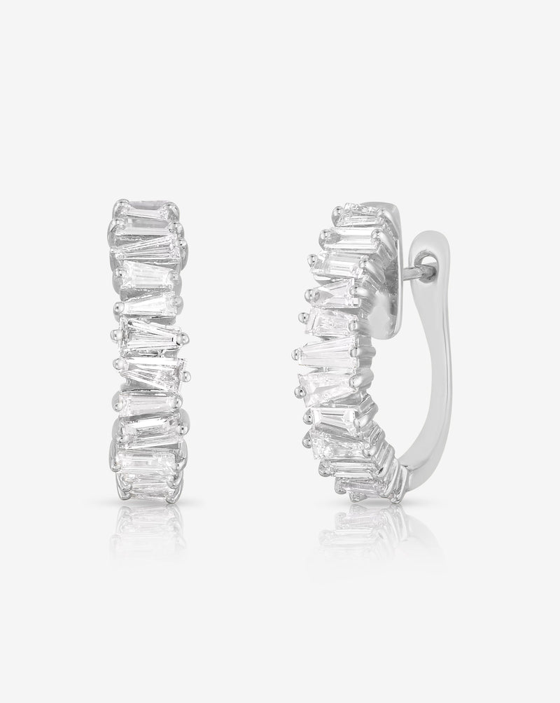 Ring Concierge Earrings 14k White Gold Baguette Ridge Diamond Statement Earrings