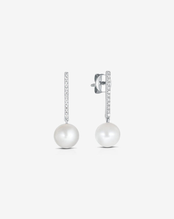 Ring Concierge Earrings 14k White Gold Diamond + Pearl Drop Earrings