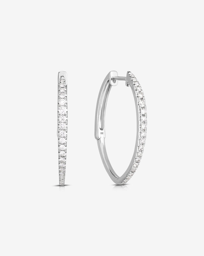 Ring Concierge Earrings 14k White Gold Graduated Marquise Diamond Hoops