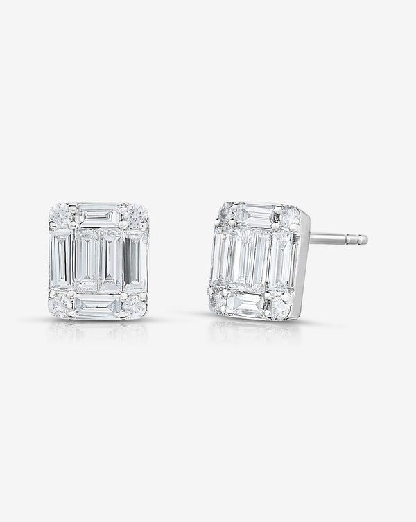 Ring Concierge Earrings 14k White Gold Large Emerald Illusion Studs