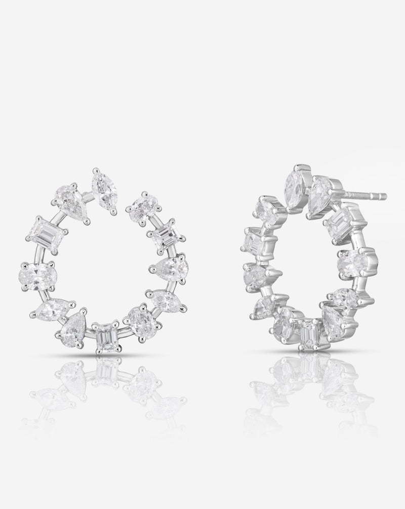 Ring Concierge Earrings 14k White Gold Mixed Shape Diamond Circle Earrings