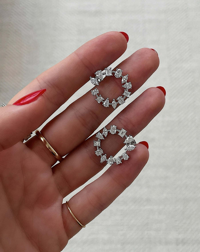 Ring Concierge Earrings 14k White Gold Mixed Shape Diamond Circle Earrings