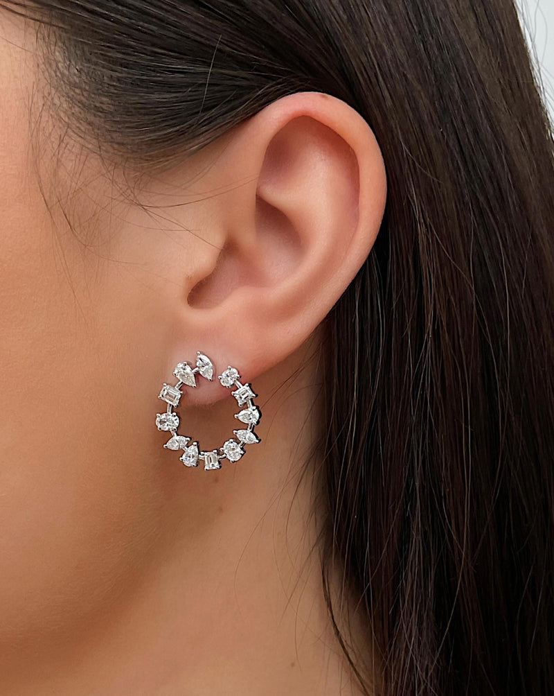 Ring Concierge Earrings 14k White Gold Mixed Shape Diamond Circle Earrings