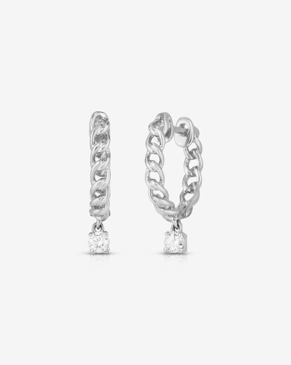 Ring Concierge 14k White Gold Pair of Chain Diamond Drop Huggies