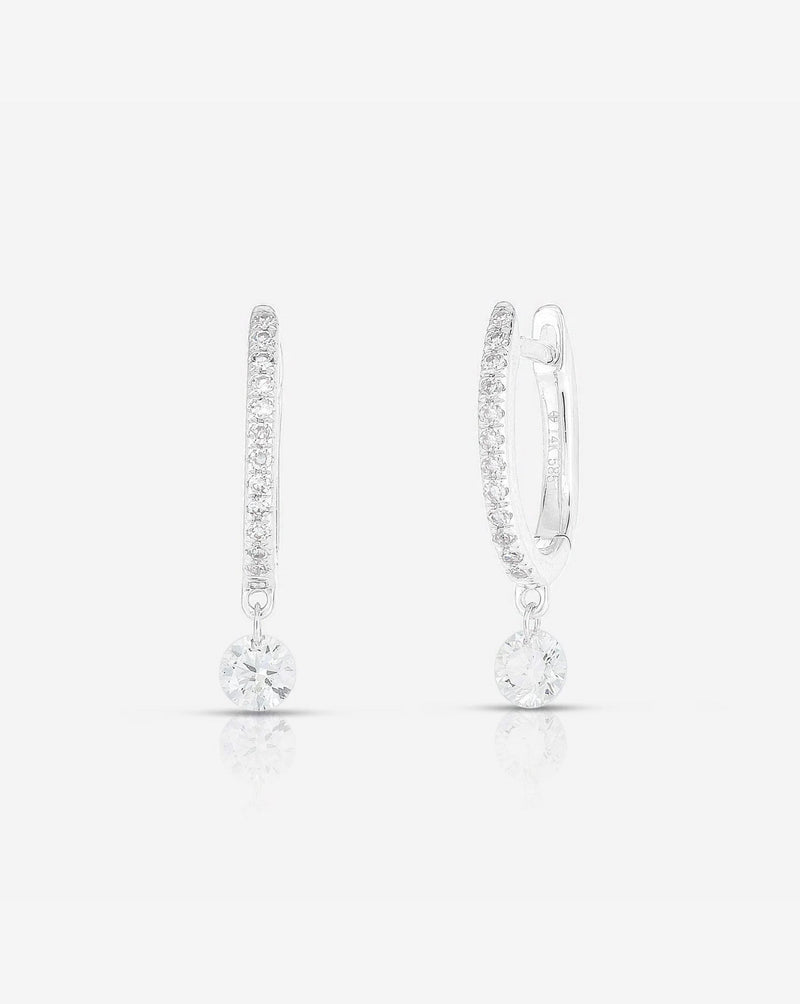 Ring Concierge 14k White Gold Pair of Pavé + Round Diamond Drop Huggies