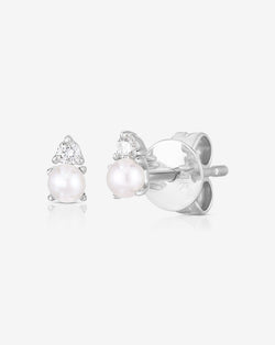 Ring Concierge Earrings 14k White Gold / Pair Pearl Studs with backing detail