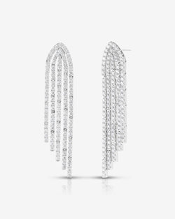 Ring Concierge 14k White Gold Pavé Waterfall Earrings with Five Rows Hanging at Graduating Lengths